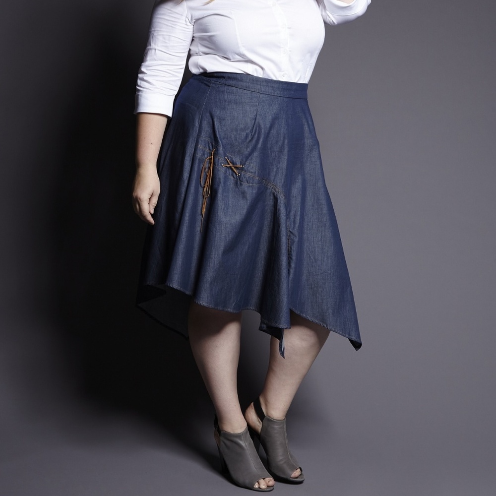 Denim Skirt with Suede Lanyard Detail